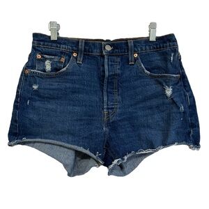 Levi’s 501 Cut Off Denim Blue Shorts Button Fly Light Distressing Size 29